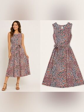 Shelby & Palmer Printed Midi Dress Size 8 Multicolor Paisley‎ Festival Summer